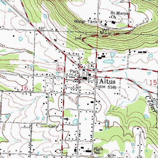 Topographic Map of Altus Volunteer Fire Department, AR