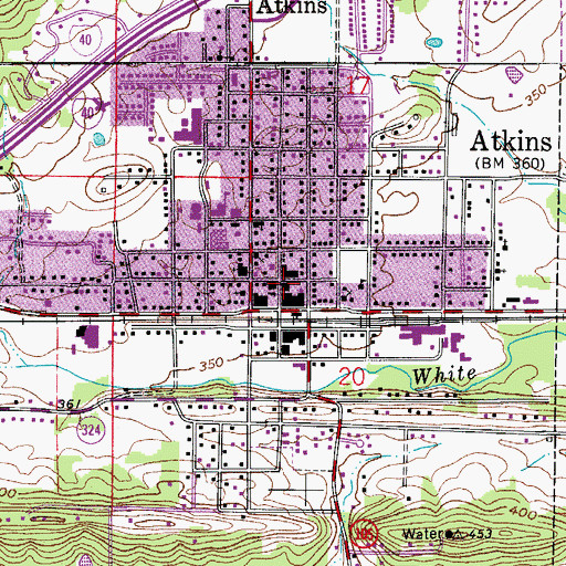 Topographic Map of Atkins Volunteer Fire Department, AR