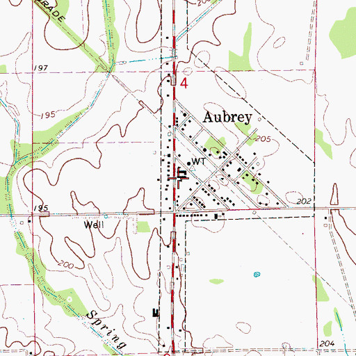 Topographic Map of Aubrey Rural Volunteer Fire Station, AR