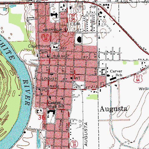 Topographic Map of Augusta Volunteer Fire Department, AR