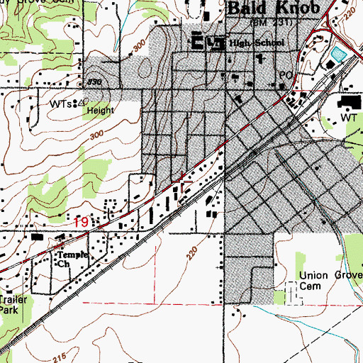 Topographic Map of Bald Knob Volunteer Fire Department Station 1, AR
