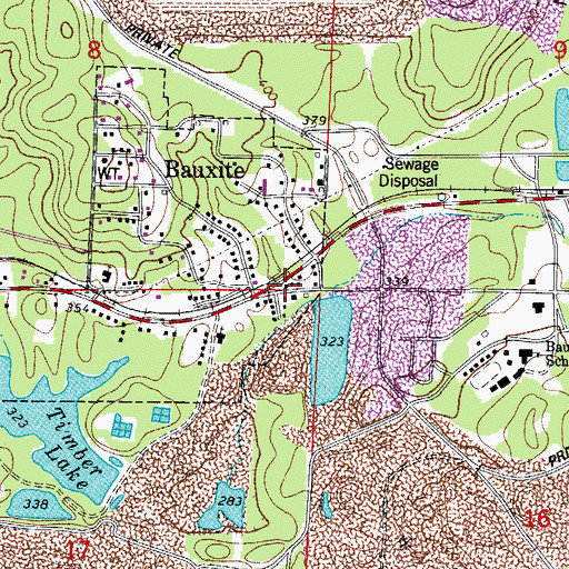Topographic Map of Bauxite Volunteer Fire Department Station 1, AR