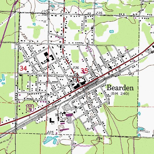 Topographic Map of Bearden Volunteer Fire Department, AR