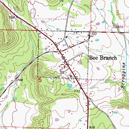 Topographic Map of Bee Branch Volunteer Fire Department, AR