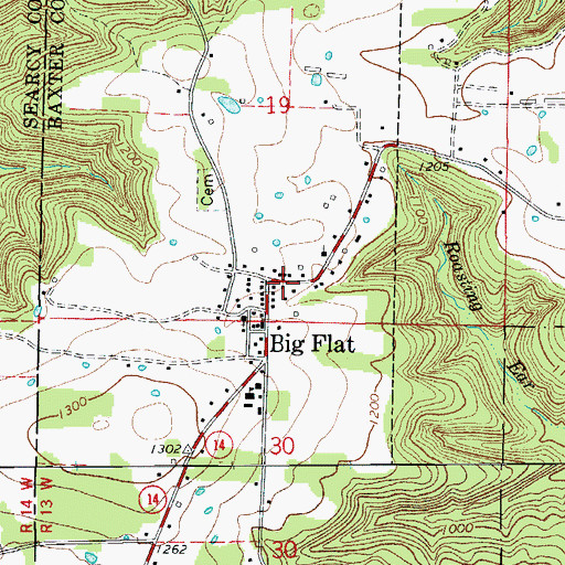 Topographic Map of Big Flat Volunteer Fire Department, AR