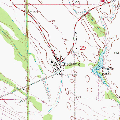 Topographic Map of Birdsong Rural Volunteer Fire Department, AR