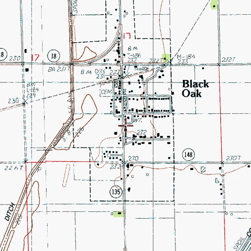 Topographic Map of Black Oak Volunteer Fire Department, AR