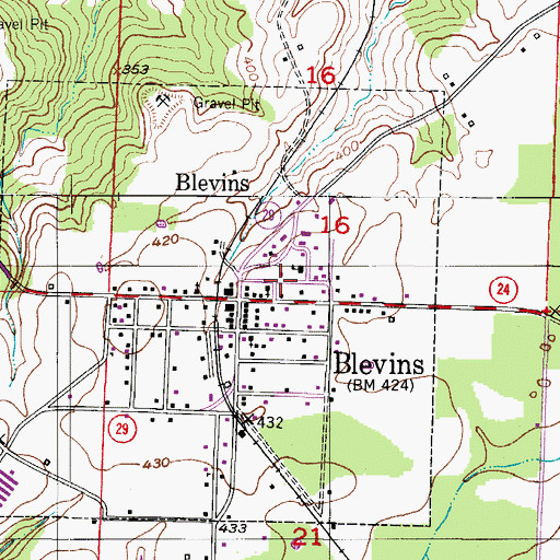 Topographic Map of Blevins Volunteer Fire Department, AR