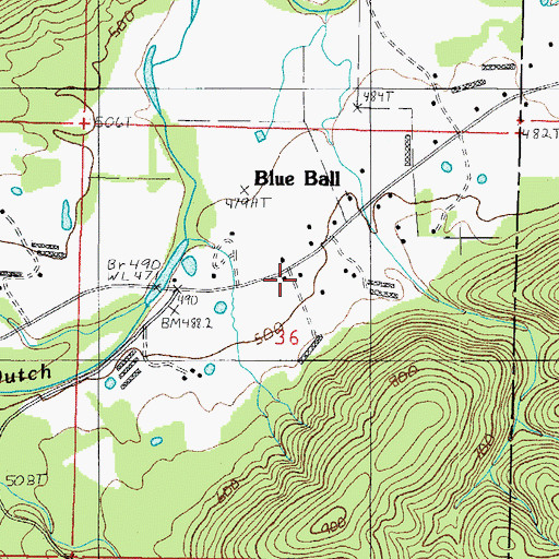 Topographic Map of Blue Ball Volunteer Fire Station, AR