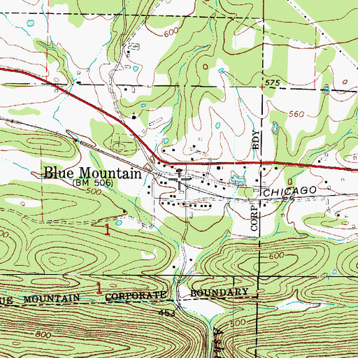 Topographic Map of Blue Mountain Volunteer Fire Station, AR