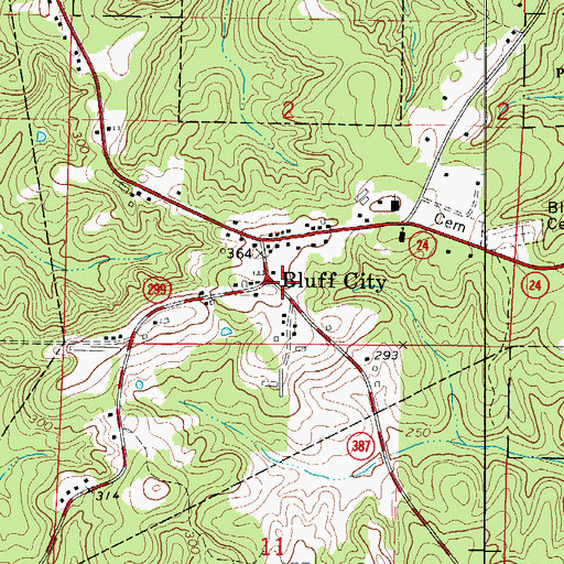 Topographic Map of Bluff City Volunteer Fire Department, AR