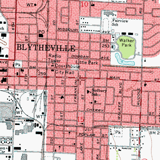 Topographic Map of Blytheville Fire Department, AR
