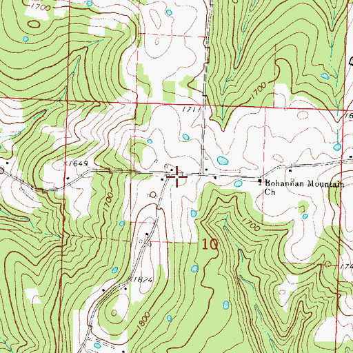 Topographic Map of Bohannan Mount Volunteer Fire Department, AR
