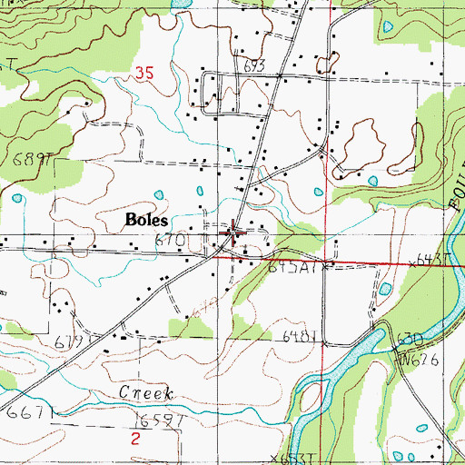 Topographic Map of Boles Volunteer Fire Department, AR