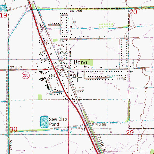 Topographic Map of Bono Fire Department Bono Station, AR