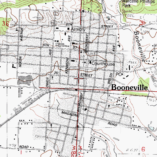 Topographic Map of Booneville City Fire Department, AR