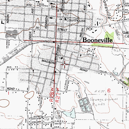 Topographic Map of Booneville City Fire Department, AR
