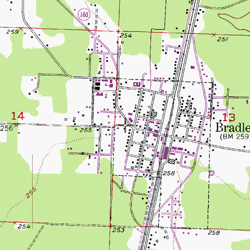 Topographic Map of Bradley Fire Station, AR
