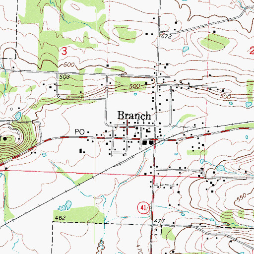 Topographic Map of Branch Volunteer Fire Department, AR