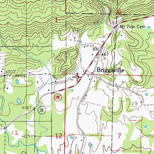 Topographic Map of Briggsville Fire Station, AR