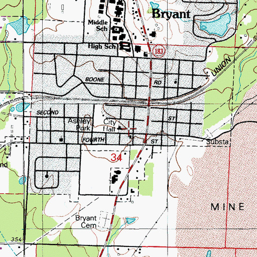 Topographic Map of Bryant Fire Department Station 2, AR
