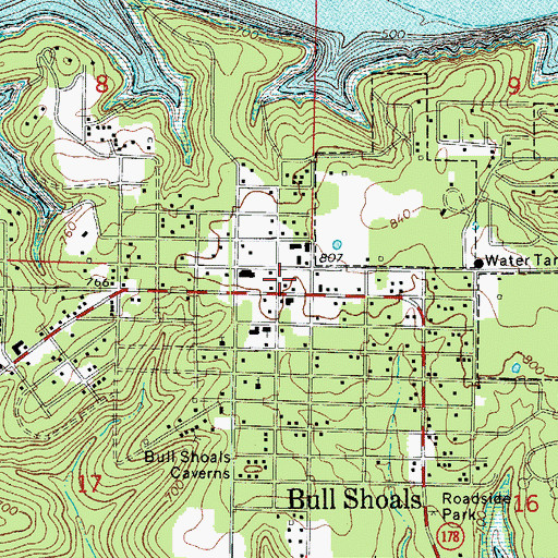 Topographic Map of Bull Shoals Volunteer Fire Department Station, AR