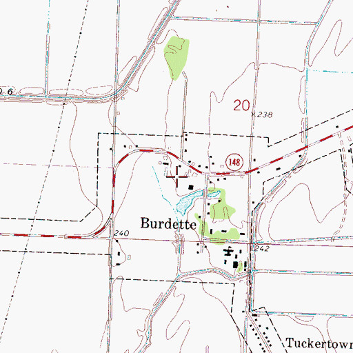 Topographic Map of Burdette Volunteer Fire Department, AR