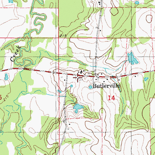 Topographic Map of Butlerville Volunteer Fire Department, AR