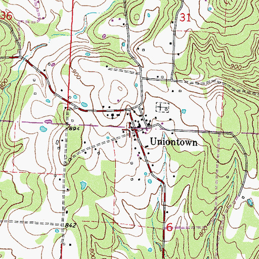 Topographic Map of Butterfield District 5 Volunteer Fire Department Uniontown, AR