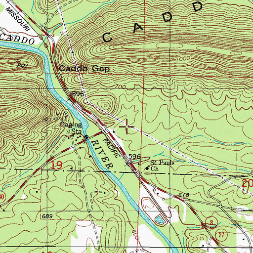 Topographic Map of Caddo Gap Volunteer Fire Department, AR