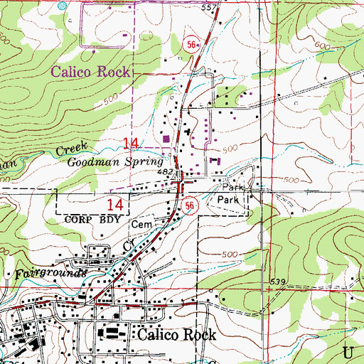 Topographic Map of Calico Rock Volunteer Fire Department, AR