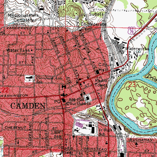 Topographic Map of Camden Fire Department, AR