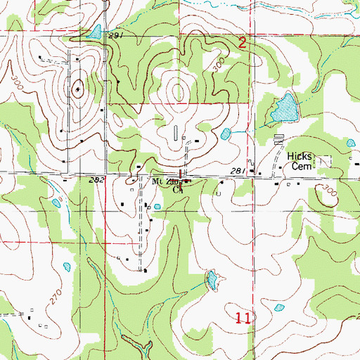 Topographic Map of Campground Sylvania and Mount Zion Volunteer Fire Department 2, AR