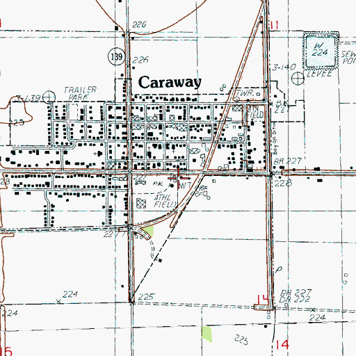 Topographic Map of Caraway Volunteer Fire Department, AR