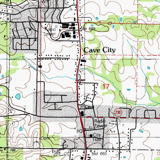 Topographic Map of Cave City Volunteer Fire Station, AR