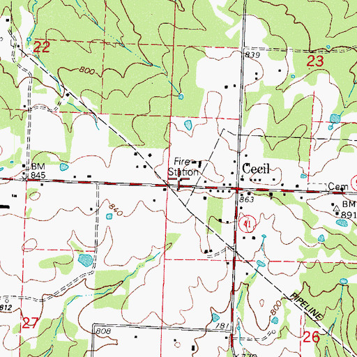 Topographic Map of Cecil Volunteer Fire Department, AR