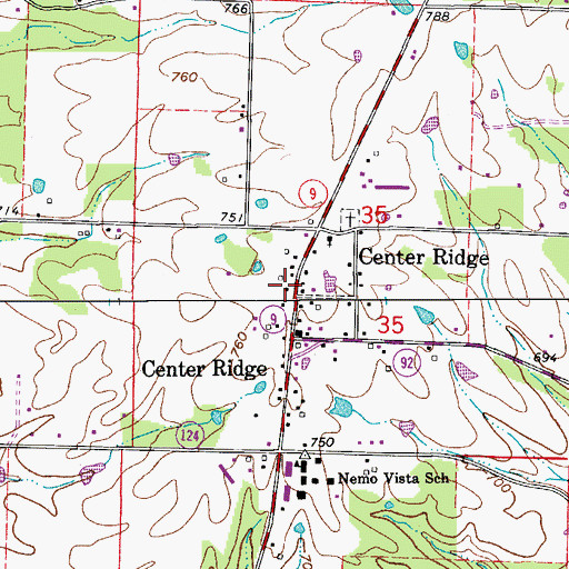 Topographic Map of Center Ridge Fire Station, AR