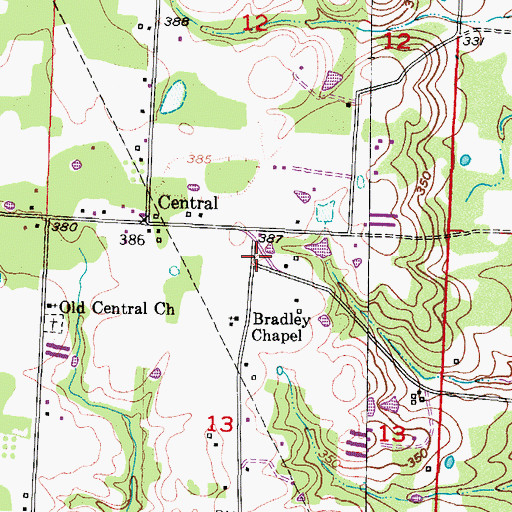 Topographic Map of Central Volunteer Fire and Rescue, AR
