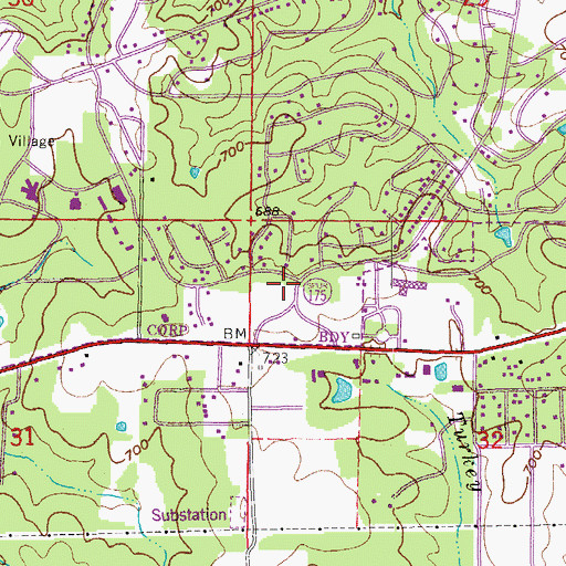 Topographic Map of Cherokee Village Omaha Station, AR