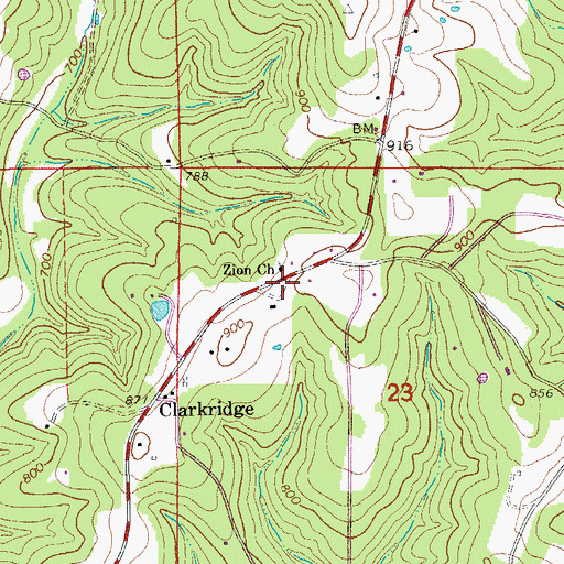 Topographic Map of Clarkridge Volunteer Fire Department Station 2 Primary Station, AR