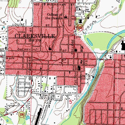 Topographic Map of Clarksville Fire Department Central Station, AR
