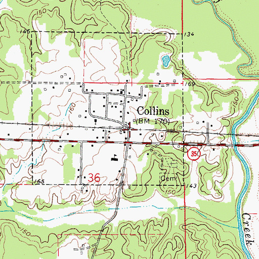 Topographic Map of Collins Cominto Fire Station 1, AR