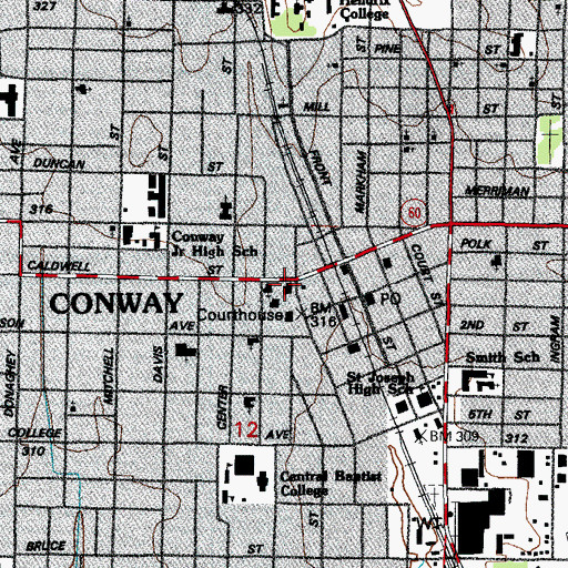 Topographic Map of Conway Fire Department Station 1, AR