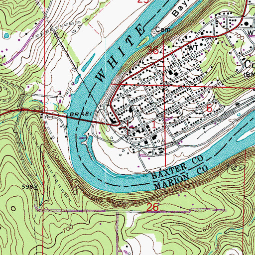Topographic Map of Cotter Volunteer Fire Department, AR