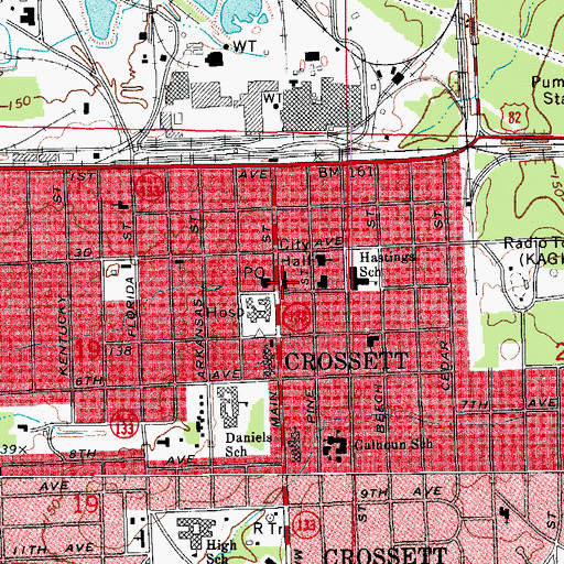 Topographic Map of Crossett Fire Department, AR