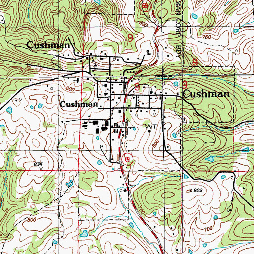Topographic Map of Cushman Volunteer Fire Department, AR