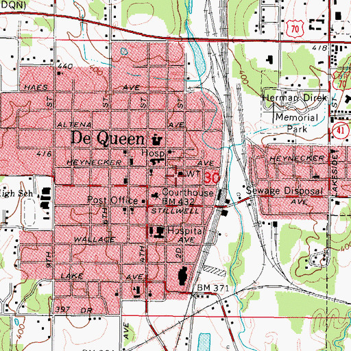 Topographic Map of De Queen Fire Station, AR