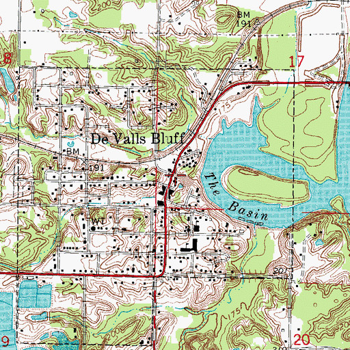 Topographic Map of De Valls Bluff Volunteer Fire Department, AR