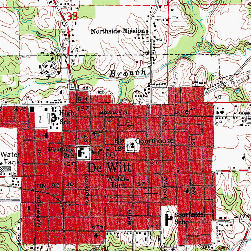 Topographic Map of De Witt Fire Station, AR