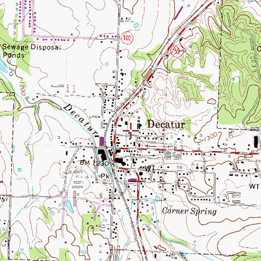 Topographic Map of Decatur Fire Station, AR